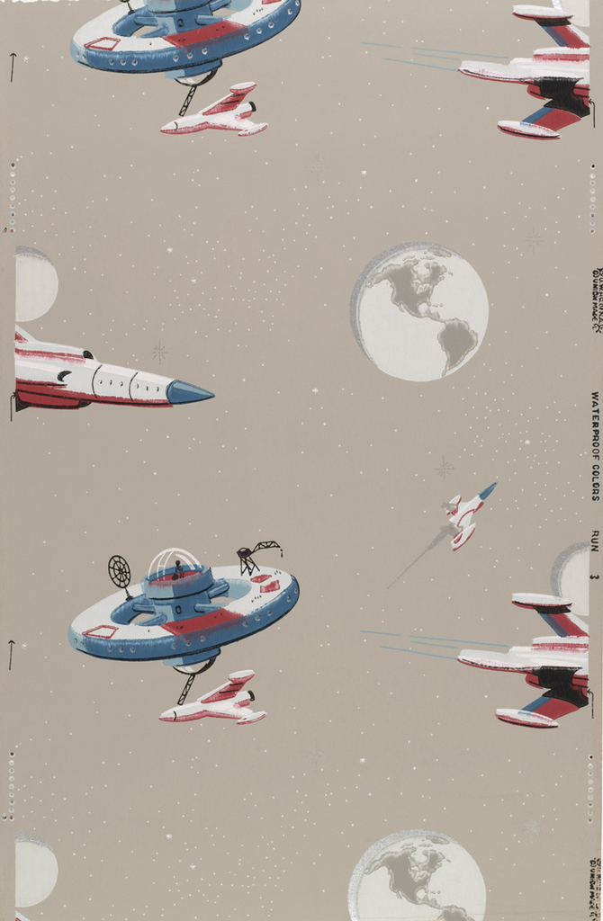 Wallpaper with space stations and rockets